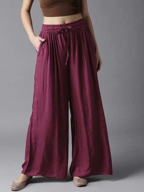 

Moda Rapido Women Burgundy Solid Wide Leg Palazzos