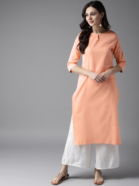 

Moda Rapido Women Peach-Coloured Solid Straight Kurta