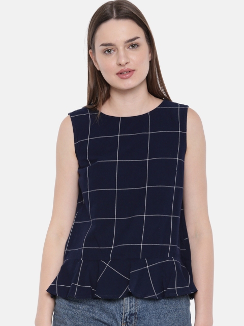 

SCULLERS Women Navy Blue Checked A-Line Top