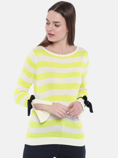 

SCULLERS Women White & Yellow Striped Top