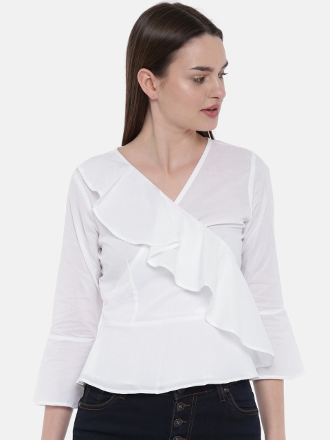 

SCULLERS Women White Solid Wrap Top