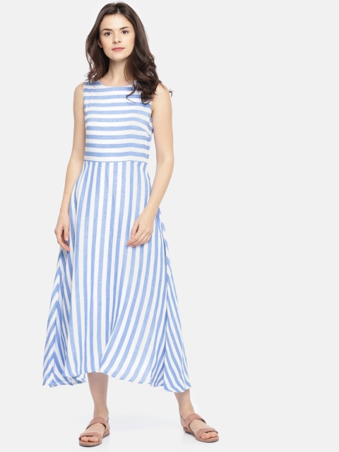 

SCULLERS Women Blue & White Striped fit & Flare Dress