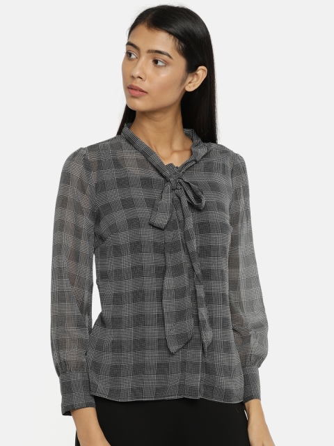 

SCULLERS Women Black & Grey Checked Shirt Style Top