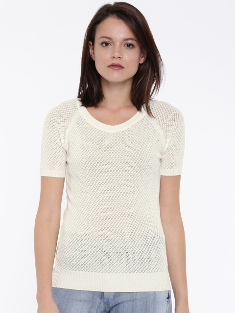 

SCULLERS Women White Self Design Top