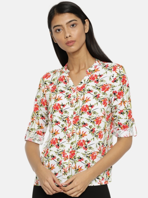 

SCULLERS Women White & Red Regular Fit Printed Casual Shirt