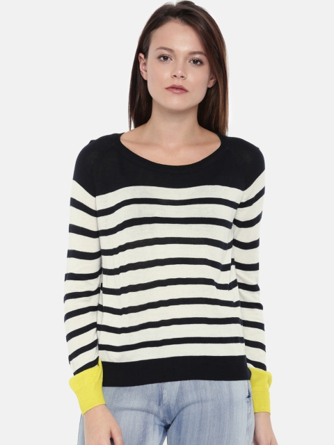 

SCULLERS Women Black & White Striped Top