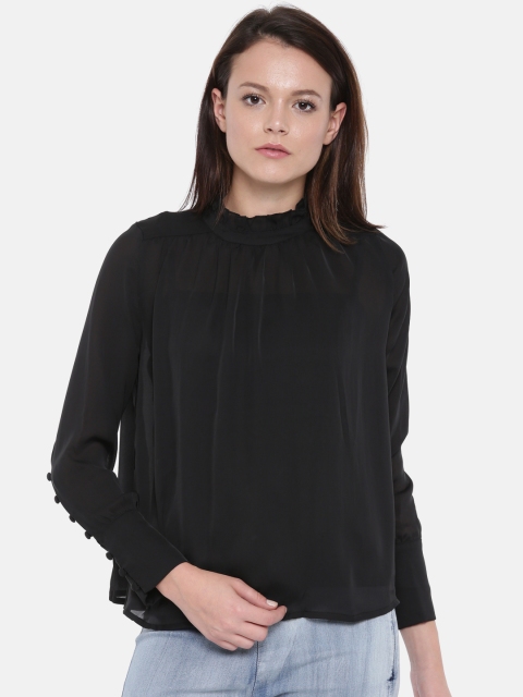 

SCULLERS Women Black Solid Shirt Style Top