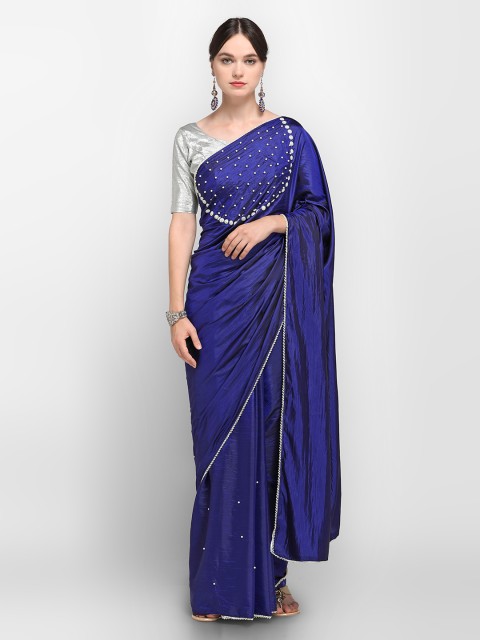 

Satrani Navy Blue & Silver Embellished Saree
