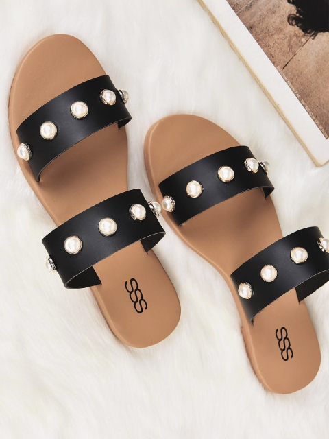 

Street Style Store Women Black Embellished Open Toe Flats