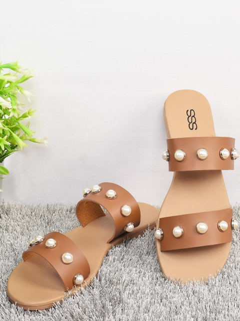 

Street Style Store Women Tan Brown Embellished Open Toe Flats