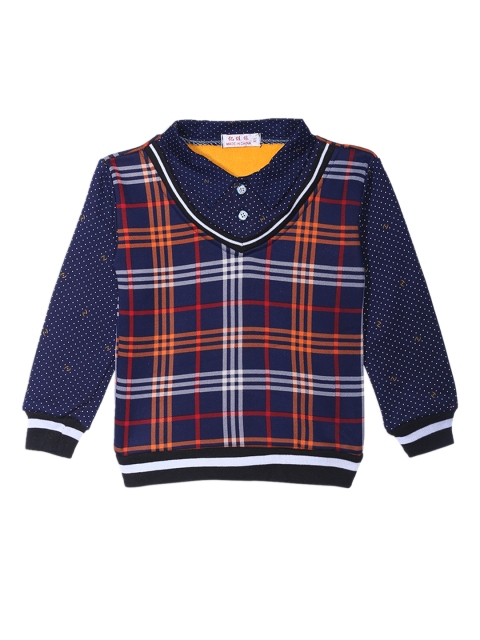 

Camey Girls Navy Blue & Orange Checked Pullover