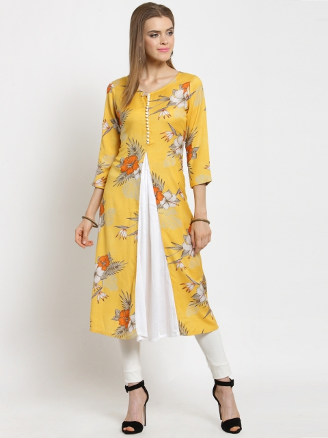 

Jompers Women Yellow & White Printed A-Line Kurta