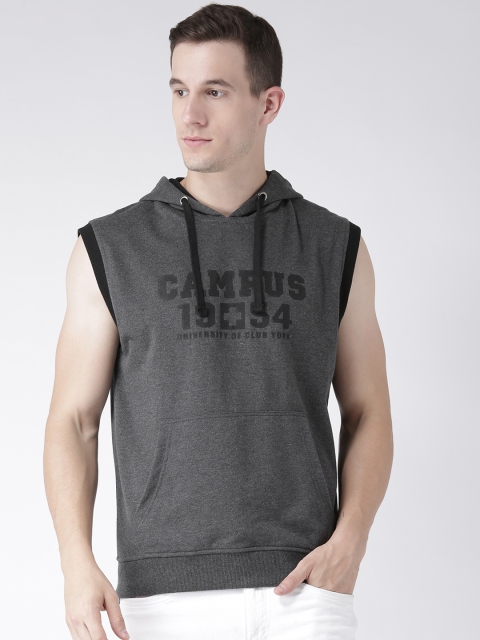 

Club York Men Charcoal Grey & Black Printed Hooded Sweatshirt