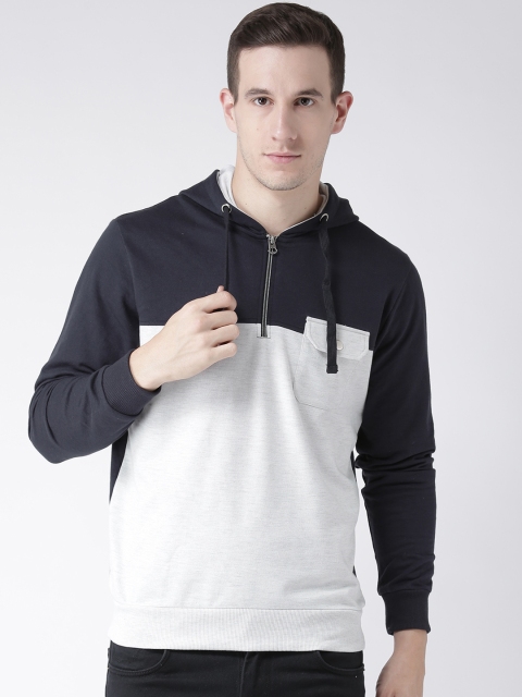 

Club York Men Navy Blue & Off-White Colourblocked Hooded Sweatshirt