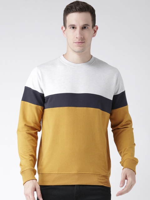 

Club York Men Mustard & Navy Blue Colourblocked Sweatshirt