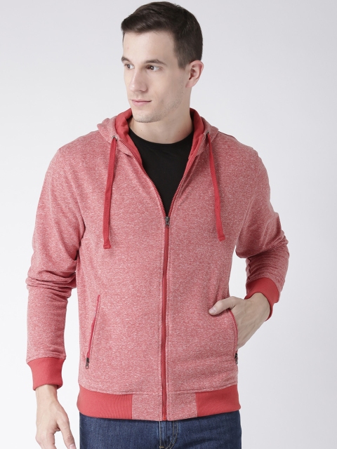 

Club York Men Red Self Design Hooded Sweatshirt