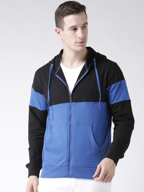 

Club York Men Blue & Black Colourblocked Hooded Sweatshirt