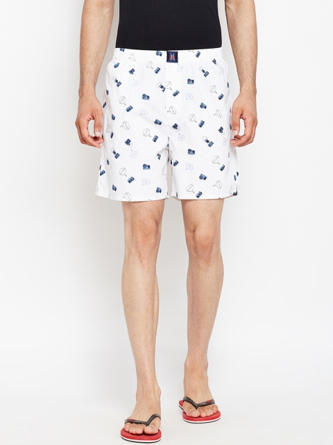

Crimsoune Club Men White & Blue Printed Pure Cotton Boxers BX4060-1