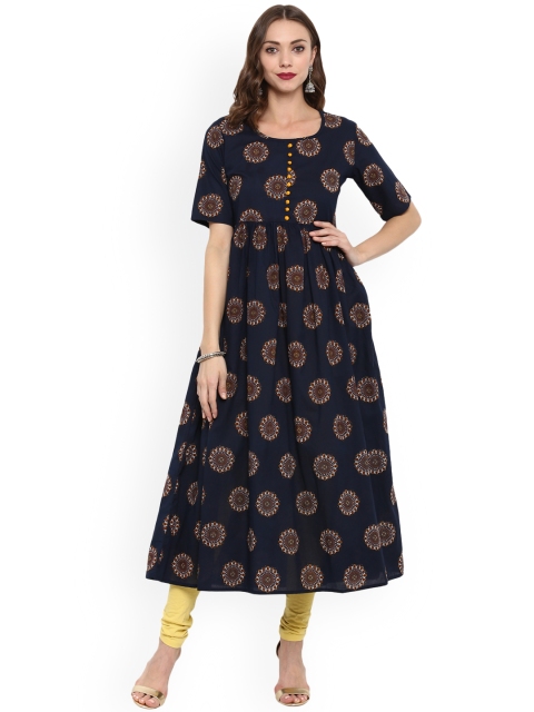 

Fashion String Women Navy Blue & Brown Printed Anarkali Kurta