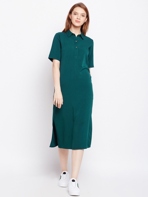 

Nun Women Green Solid Shirt Dress
