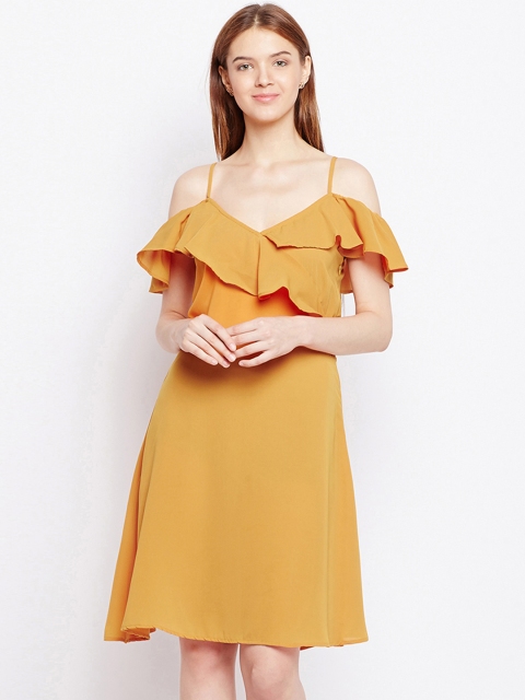

Nun Women Mustard Yellow Solid Fit and Flare Dress