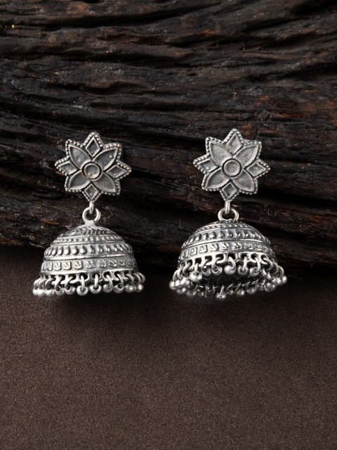 

Rubans Silver-Toned Dome Shaped Jhumkas