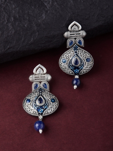 

Rubans Blue Silver-Plated Handcrafted Classic Drop Earrings