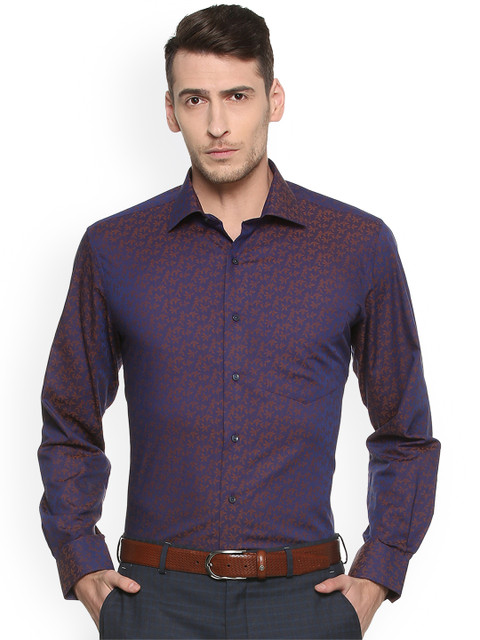

Van Heusen Men Navy Blue Regular Fit Self Design Semiformal Shirt