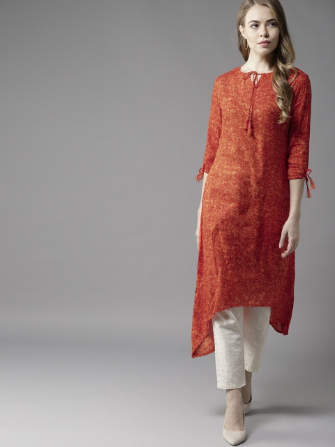 

HERE&NOW Women Orange Printed A-Line Kurta