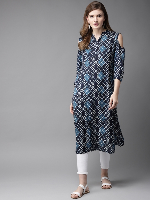 

HERE&NOW Women Blue Printed Straight Kurta
