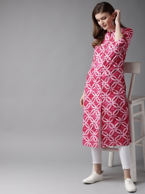

HERE&NOW Women Pink & White Printed Straight Kurta
