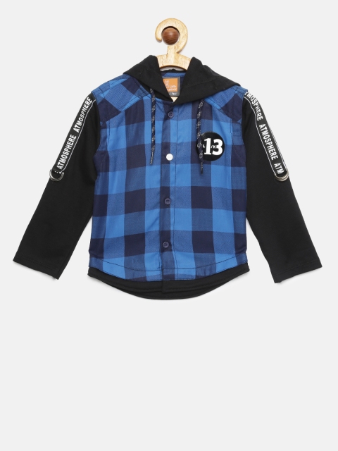 

Little Kangaroos Boys Blue & Black Regular Fit Checked Casual Shirt
