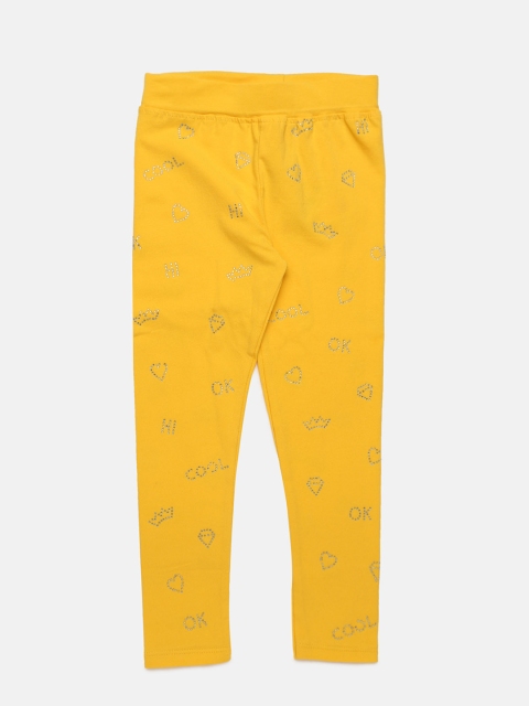 

Little Kangaroos Girls Yellow Embellished Leggings