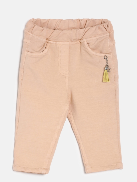 

Little Kangaroos Girls Peach-Coloured Regular Fit Solid Trousers