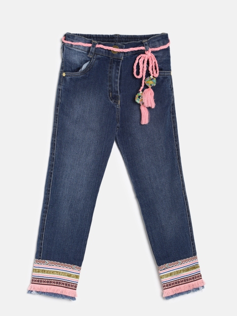 

Little Kangaroos Girls Navy Blue & Pink Slim Fit Mid-Rise Clean Look Jeans