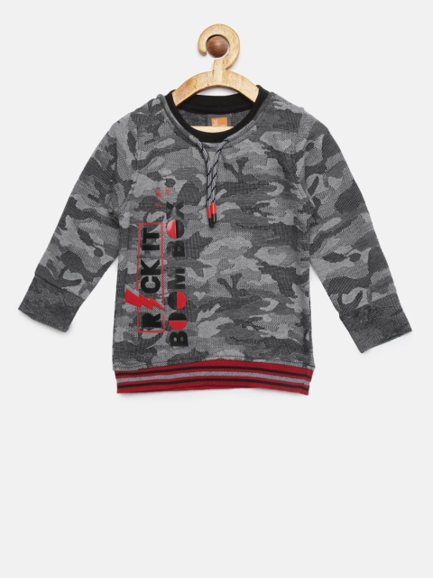 

Little Kangaroos Boys Black Camouflage Printed Round Neck T-shirt