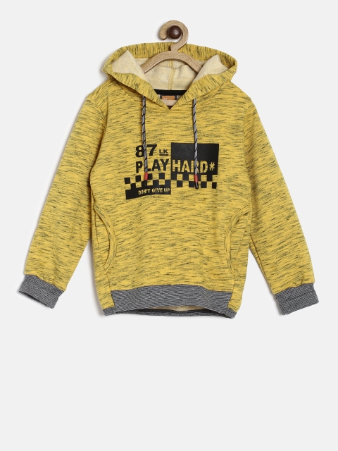 

Little Kangaroos Boys Yellow Printed Hooded Sweatshirt