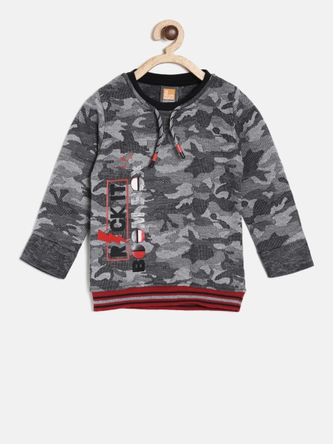 

Little Kangaroos Boys Grey & Black Camouflage Printed Sweatshirt