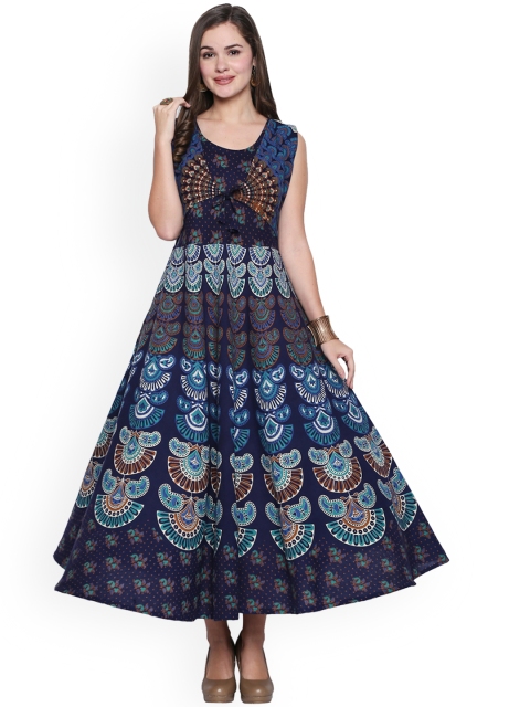 

Ishin Women Navy Blue Printed Maxi Dress