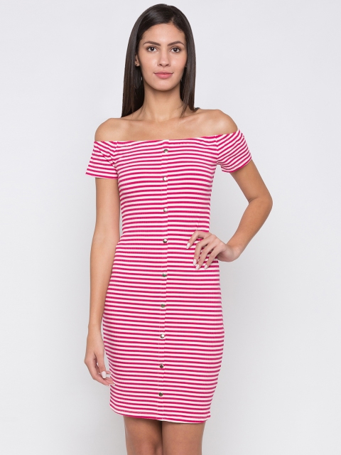 

Globus Women Pink Striped Bodycon Dress