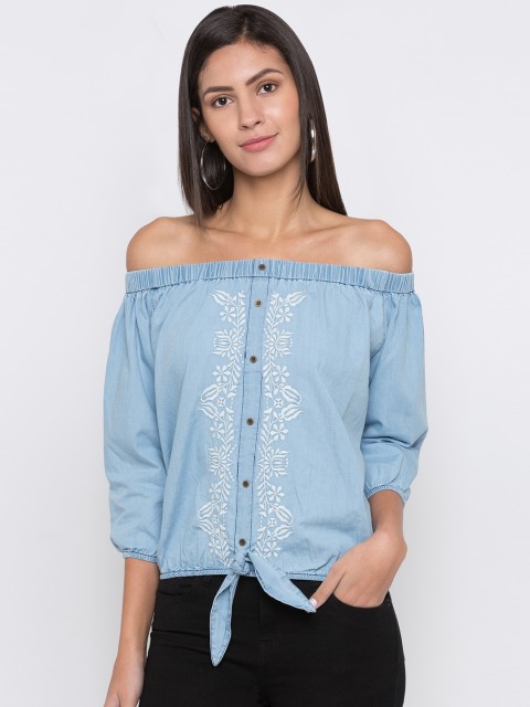 

Globus Women Blue Solid Blouson Top