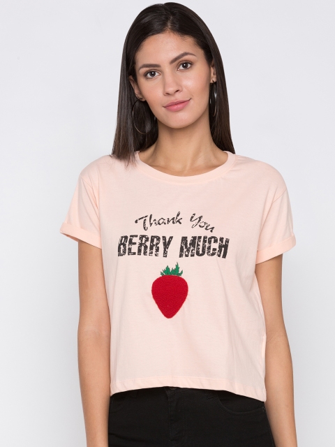

Globus Women Peach-Coloured Printed Round Neck T-shirt