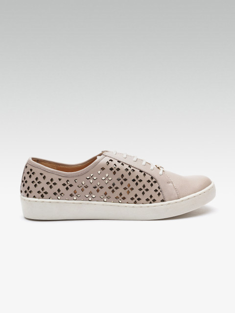 

Carlton London Women Beige Leather Laser Cut Sneakers