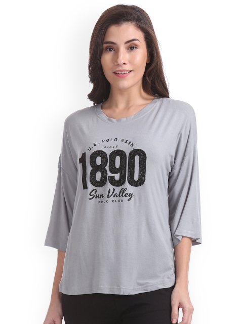 

U.S. Polo Assn. Women Grey Printed Round Neck T-shirt