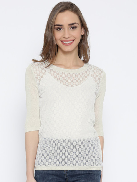 

United Colors of Benetton Women Cream-Coloured Top