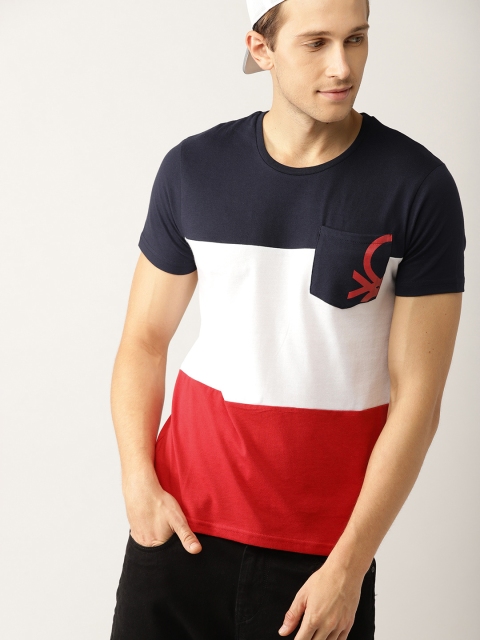 

United Colors of Benetton Men Red & White Colourblocked Round Neck T-shirt