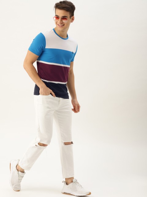 

United Colors of Benetton Men White Colourblocked Round Neck T-shirt