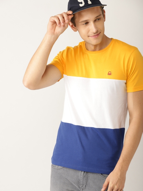 

United Colors of Benetton Men Yellow & White Colourblocked Round Neck T-shirt