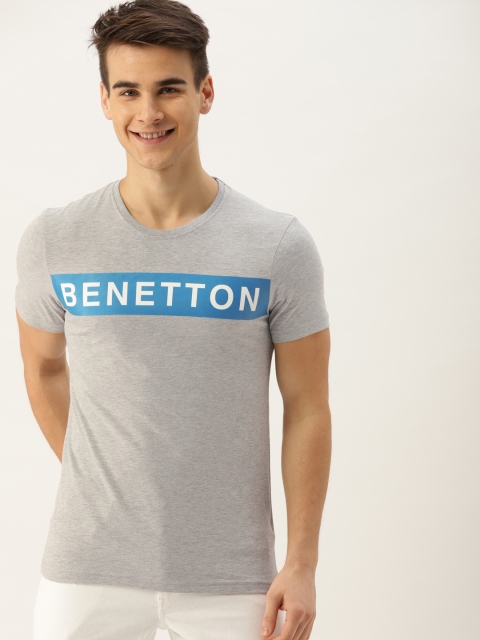 

United Colors of Benetton Men Grey Printed Round Neck T-shirt