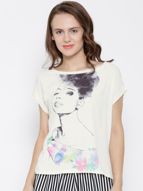 

United Colors of Benetton Women Off-white Printed Top